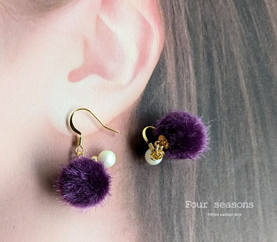 激安アクセサリ・限定400円ピアス・紫色ファーのピアス2